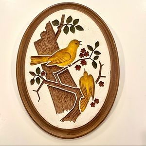 Vintage Chalkware Yellow Birds Plaque